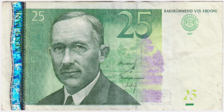 Банкнота 25 крон. 2007 год, Эстония.