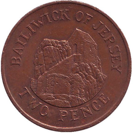 Монета 2 пенса. 1986 год, Джерси. Музей в городе Сент-Хелиер.