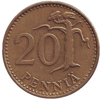 Монета 20 пенни. 1965 год, Финляндия.