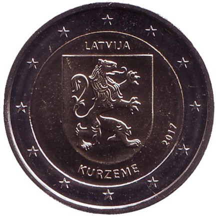 Монета 2 евро. 2017 год, Латвия. Курземе. Исторические области Латвии.