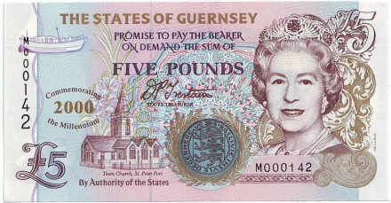 Банкнота 5 фунтов. 2000 год, Гернси. Миллениум.