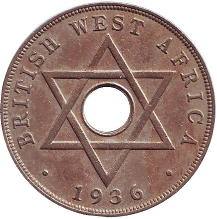 Монета 1 пенни. 1936 год, Британская Западная Африка. (Без отметки монетного двора)