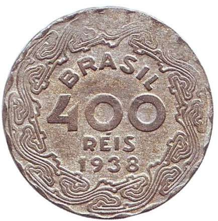Монета 400 рейсов. 1938 год, Бразилия. Жетулиу Дорнелис Варгас.