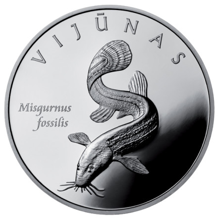 Монета 50 литов. 2010 год, Литва. Вьюн обыкновенный.
