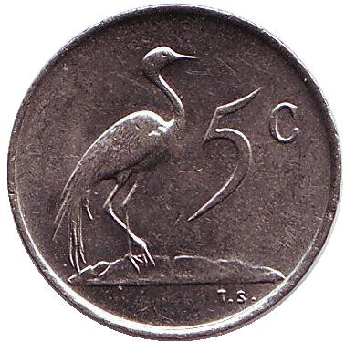 Монета 5 центов. 1968 год, ЮАР. (South Africa) Окончание президентства Чарльза Сварта. Африканская красавка.