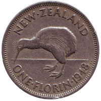 Киви (птица). Монета 1 флорин. 1948 год, Новая Зеландия. 