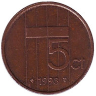 Монета 5 центов. 1993 год, Нидерланды. Монета 5 центов. 1993 год, Нидерланды.
