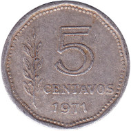 Монета 5 сентаво. 1971 год, Аргентина. Монета 5 сентаво. 1971 год, Аргентина.