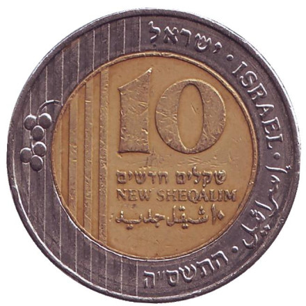 Монета 10 новых шекелей. 2005 год, Израиль.