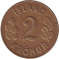 Монета 2 кроны. 1946 год, Исландия. 