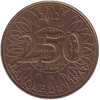 Монета 250 ливров. 2012 год, Ливан. Из обращения.