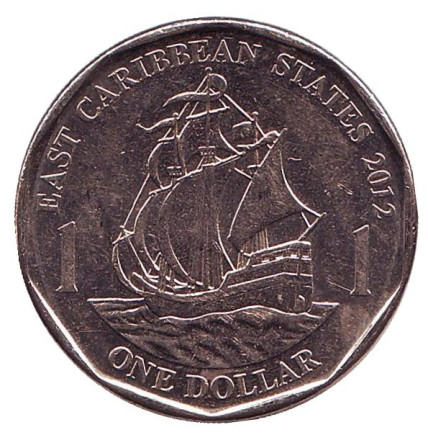 Монета 1 доллар. 2012 год, Восточно-Карибские государства. Парусник.