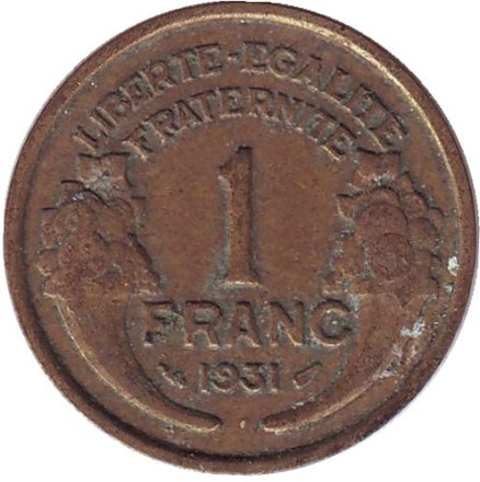 Монета 1 франк. 1931 год, Франция.
