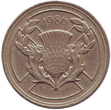 Монета 2 фунта. 1986 год, Великобритания. XIII Игры Содружества.