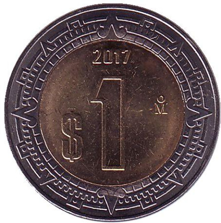 Монета 1 песо. 2017 год, Мексика. UNC.