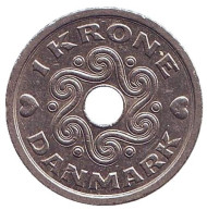 Монета 1 крона. 1993 год, Дания. Монета 1 крона. 1993 год, Дания.