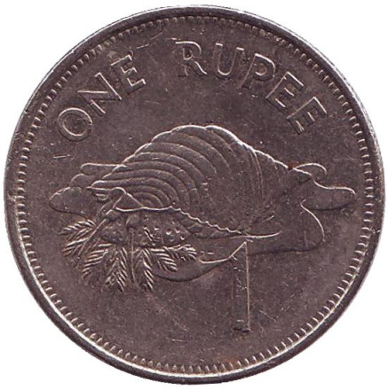 Монета 1 рупия. 2007 год, Сейшельские острова. Из обращения. Тритонов рог (Харония Тритон).