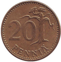 Монета 20 пенни. 1972 год, Финляндия.
