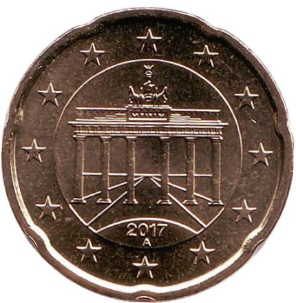 Монета 20 центов. 2017 год (А), Германия.