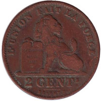 Монета 2 сантима. 1902 год, Бельгия. (Des Belges) 