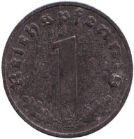 Монета 1 рейхспфенниг. 1942 год (E), Третий Рейх (Германия).