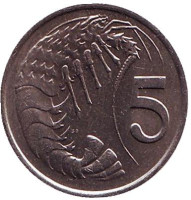 Розово-пятнистая креветка. Монета 5 центов. 1987 год, Каймановы острова.