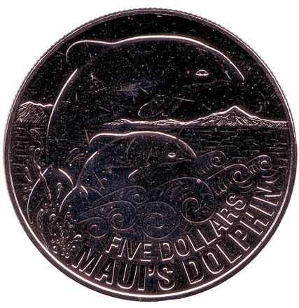 Монета 5 долларов. 2010 год, Новая Зеландия. Дельфин Мауи.