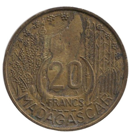 Монета 20 франков. 1953 год, Мадагаскар.