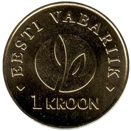 Монета 1 крона, 2008 год, Эстония. UNC 90-летие Республики Эстония.