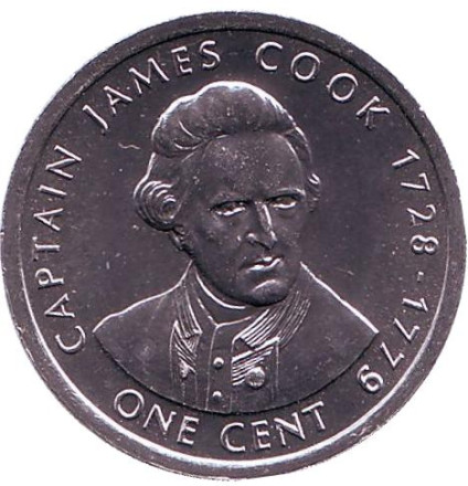 Монета 1 цент. 2003 год, Острова Кука. 275 лет со дня рождения Джеймса Кука.