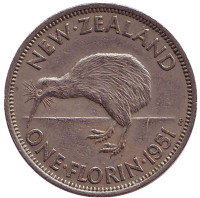 Киви (птица). Монета 1 флорин. 1951 год, Новая Зеландия. 