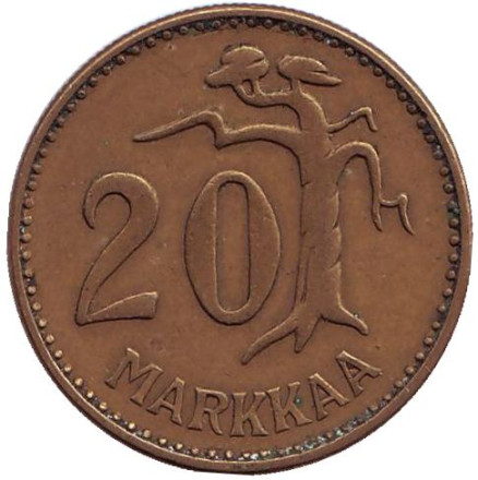 Монета 20 марок. 1959 год, Финляндия.
