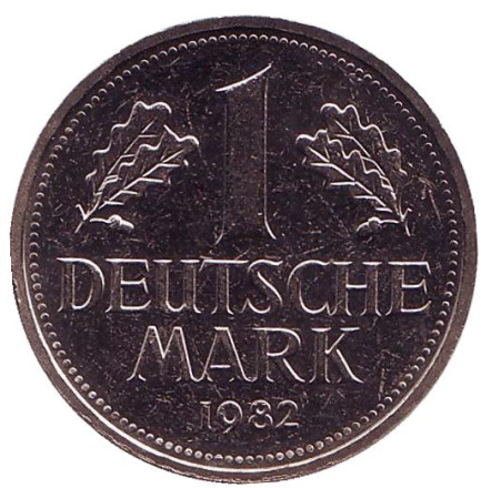 Монета 1 марка. 1982 год (F), ФРГ.