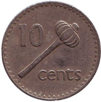 Метательная дубинка - ула тава тава. Монета 10 центов. 1977 год, Фиджи.