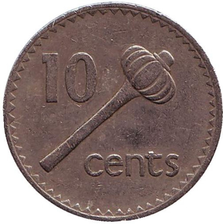 Монета 10 центов. 1977 год, Фиджи. Метательная дубинка - ула тава тава.