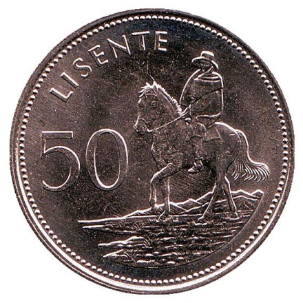 Монета 50 лисенте. 1983 год, Лесото. Всадник на лошади.