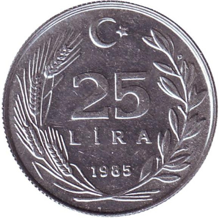 Монета 25 лир. 1985 год, Турция. XF.
