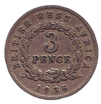 Монета 3 пенса. 1938 год (KN), Британская Западная Африка.