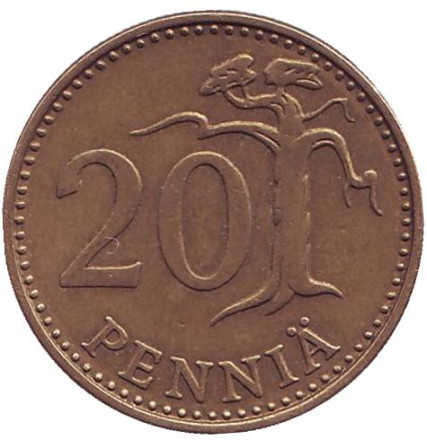 Монета 20 пенни. 1973 год, Финляндия.