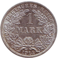 Монета 1 марка. 1914 год (A), Германская империя. Монета 1 марка. 1914 год (A), Германская империя.
