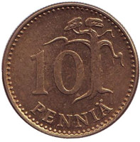 Монета 10 пенни. 1977 год, Финляндия.