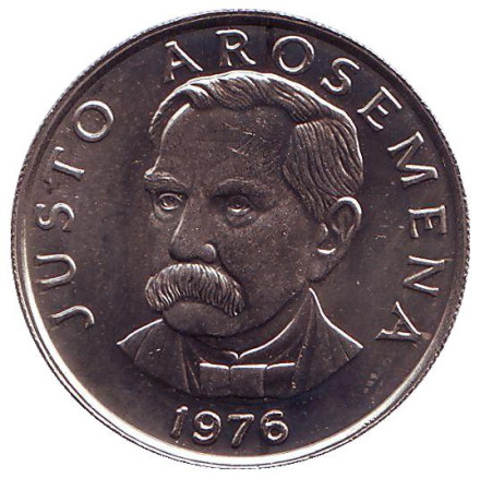 Монета 25 сентесимо. 1976 год, Панама. BU. Хусто Аросемена.