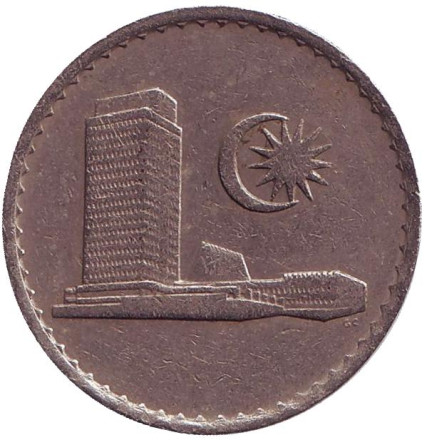 Монета 50 сен. 1983 год, Малайзия. Здание парламента.