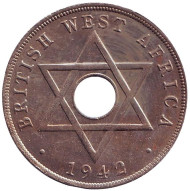 Монета 1 пенни. 1942 год, Британская Западная Африка. Монета 1 пенни. 1942 год, Британская Западная Африка.