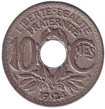 Монета 10 сантимов. 1924 год, Франция. (молния)