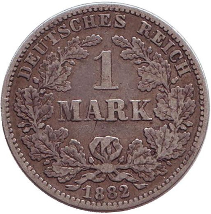 Монета 1 марка. 1882 год (G), Германская империя.