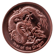 Год дракона. Монетовидный жетон. Унция меди 999. США.  Год дракона. Монетовидный жетон. Унция меди 999. США.