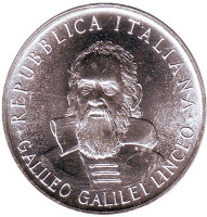 340 лет со дня смерти Галилео Галилея. Монета 500 лир. 1982 год, Италия.
