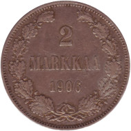 Монета 2 марки. 1906 год, Великое княжество Финляндское. Монета 2 марки. 1906 год, Великое княжество Финляндское.