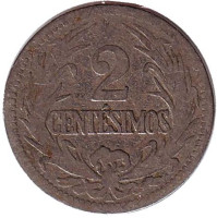 Монета 2 сентесимо. 1901 год, Уругвай.
